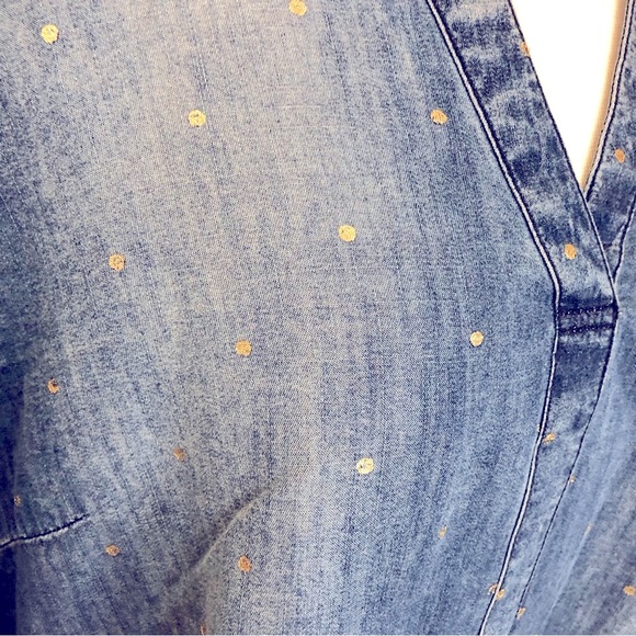 C. Est. 1946 chambray with gold polka dots long line tunic top - Picture 2 of 7